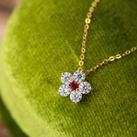 Flower Flower S925 Sterling Silver 18K Gold Plating Ruby Necklace