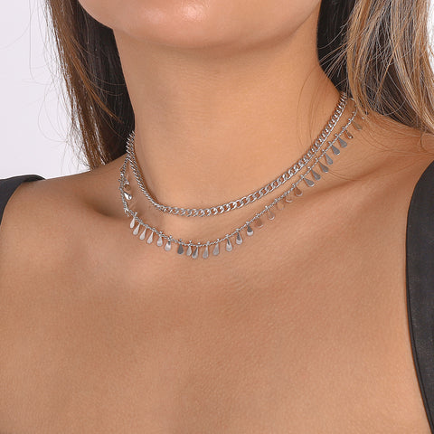 Drop Shape Sequin Commuter Net Red Wind Necklace