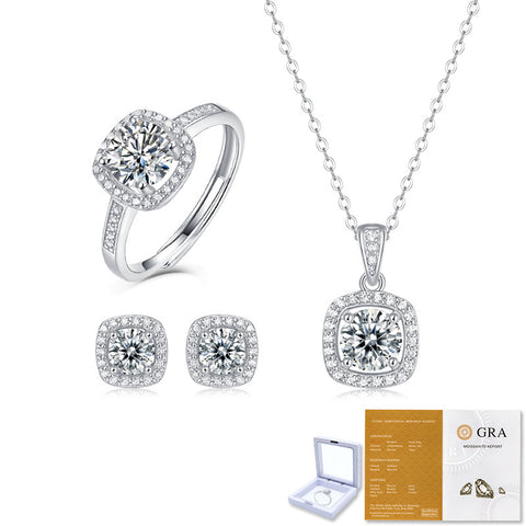 Korean Style Asterism Moissanite Ring Necklace Suit