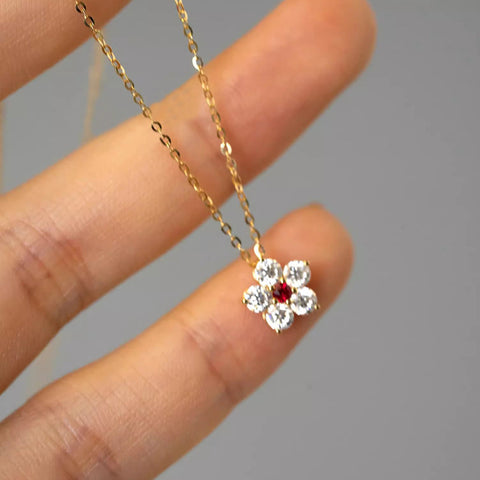 Flower Flower S925 Sterling Silver 18K Gold Plating Ruby Necklace