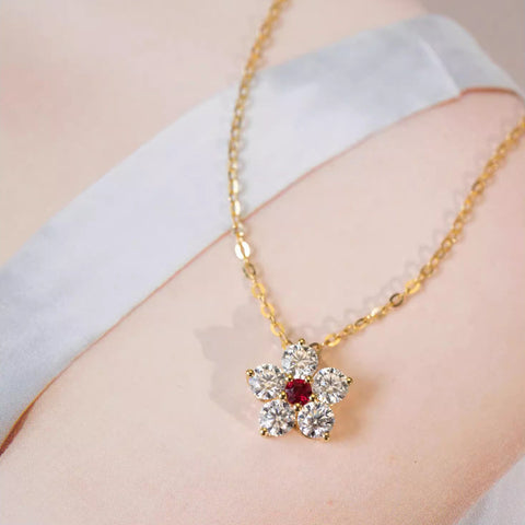 Flower Flower S925 Sterling Silver 18K Gold Plating Ruby Necklace
