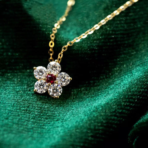 Flower Flower S925 Sterling Silver 18K Gold Plating Ruby Necklace